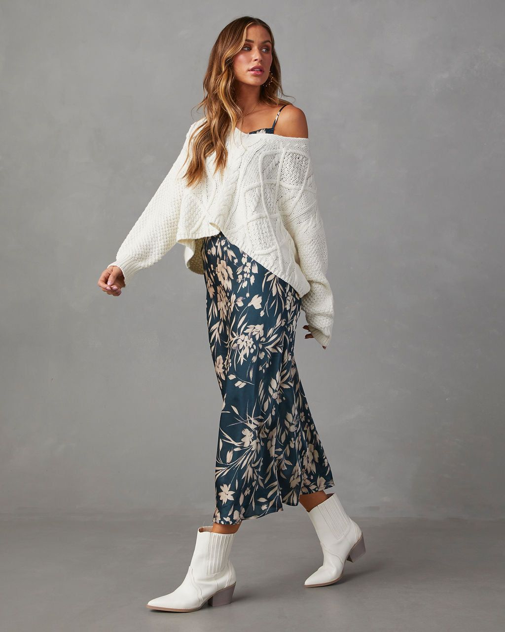 Melie Cowl Neck Satin Slip Midi Dress - Indigo sold by Vici