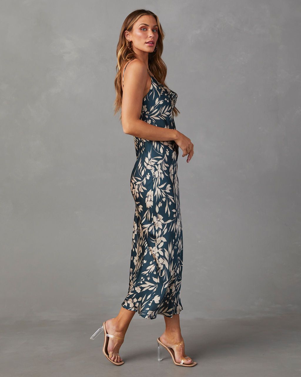 Melie Cowl Neck Satin Slip Midi Dress - Indigo sold by Vici product image thumbnail 3