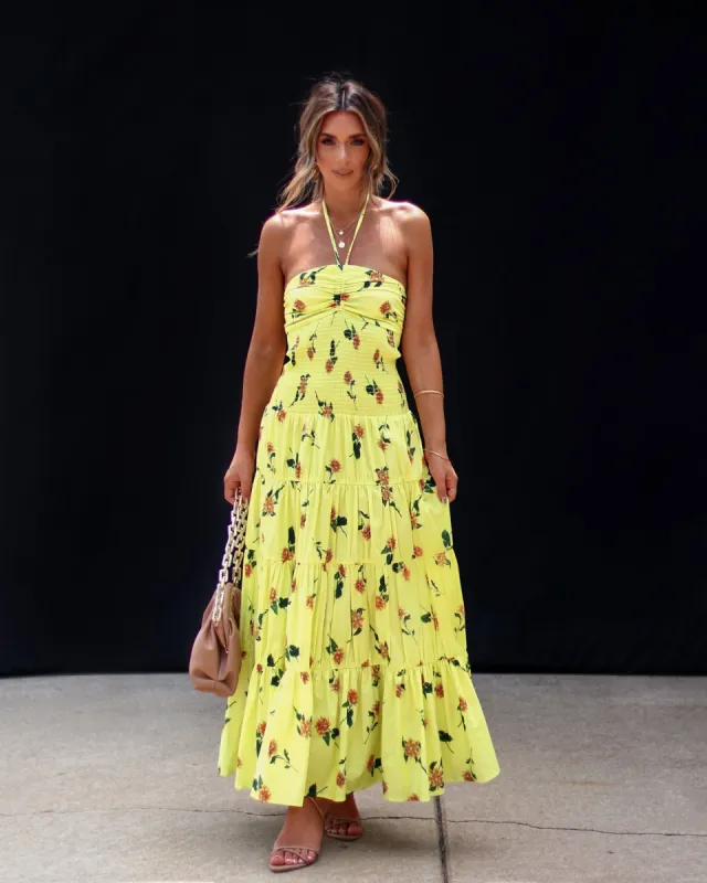 Kosas Tiered Floral Maxi Dress - Lime sold by Vici