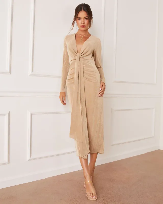 Eve Plunge Drape Midi Dress sold by Vici