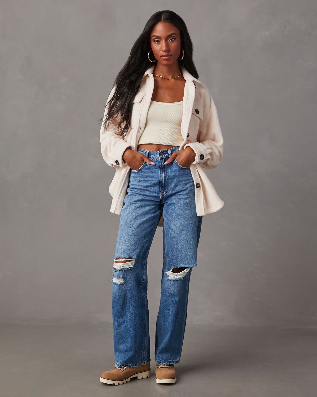 Janae Distressed High Rise Straight Jeans - Medium Wash sold by Vici product image thumbnail 5