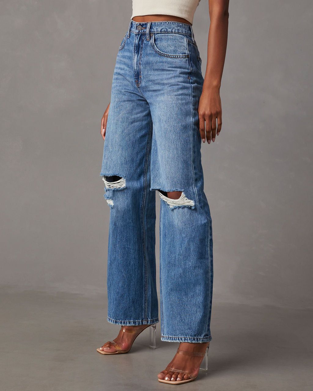 Janae Distressed High Rise Straight Jeans - Medium Wash sold by Vici product image thumbnail 3
