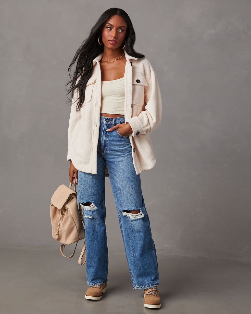 Janae Distressed High Rise Straight Jeans - Medium Wash sold by Vici product image thumbnail 6