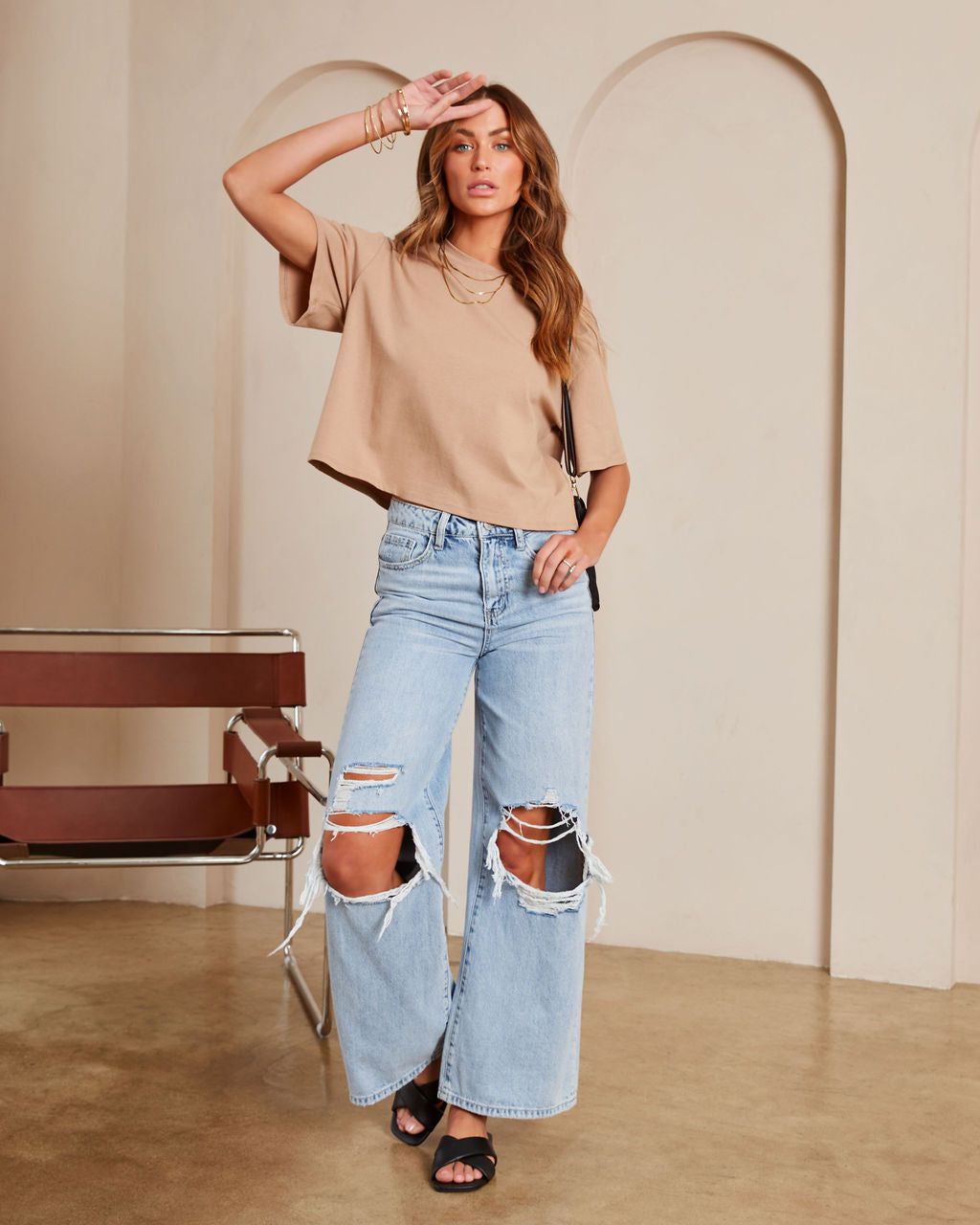 Charlize Cotton Cropped Tee - Latte - FINAL SALE sold by Vici product image thumbnail 5