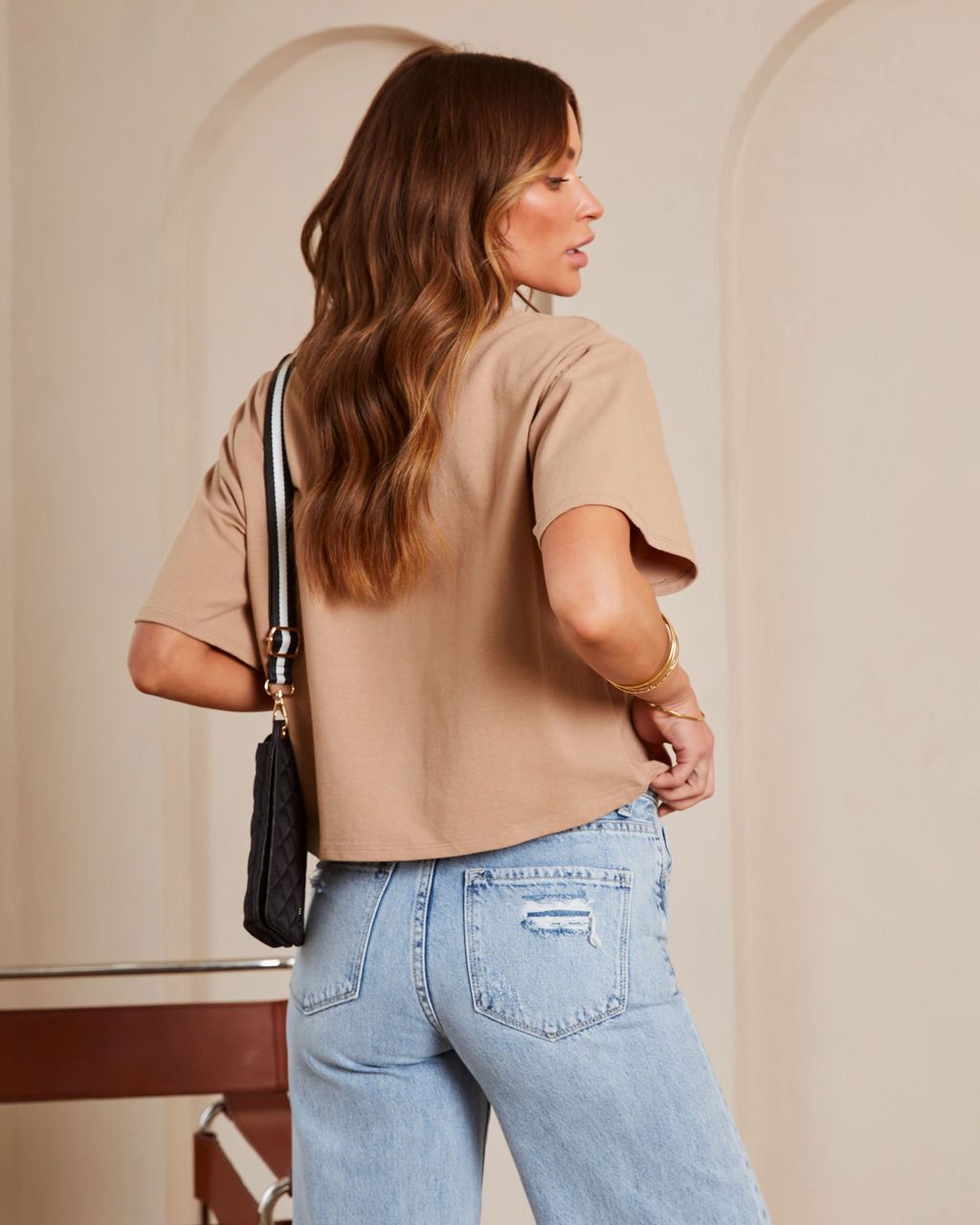 Charlize Cotton Cropped Tee - Latte - FINAL SALE sold by Vici product image thumbnail 4