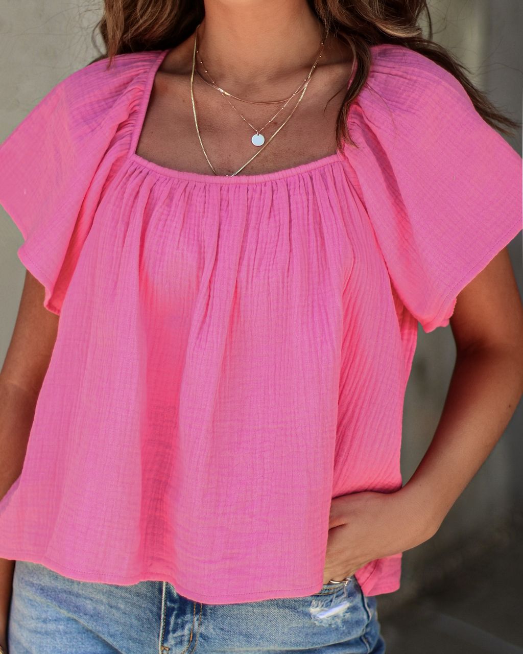 Kelly Anne Cotton Babydoll Top -Â Hot Pink - FINAL SALE sold by Vici product image thumbnail 3