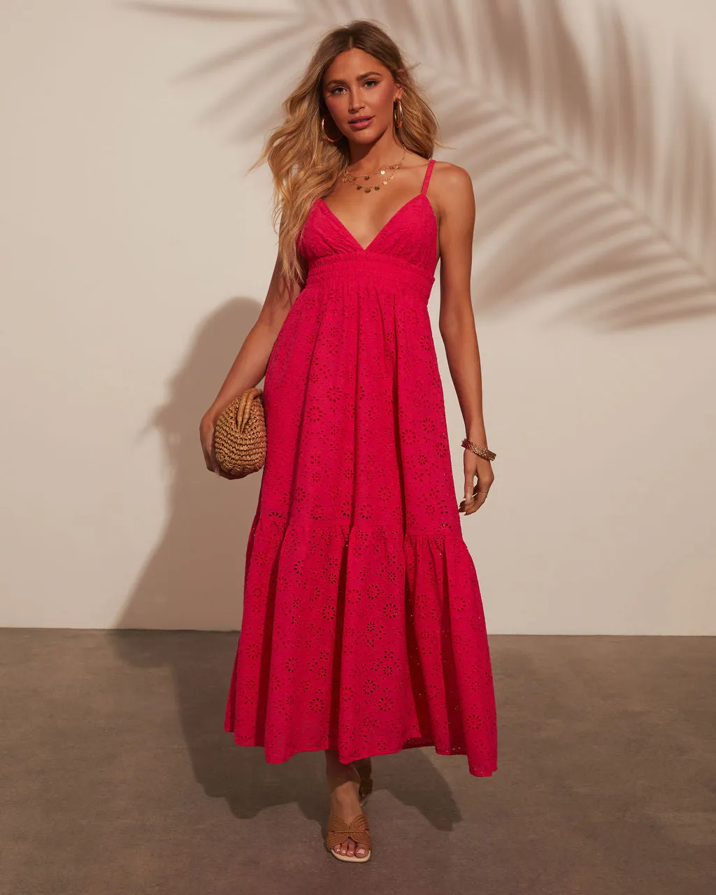 Lorenza Eyelet Smocked Midi Dress sold by Vici