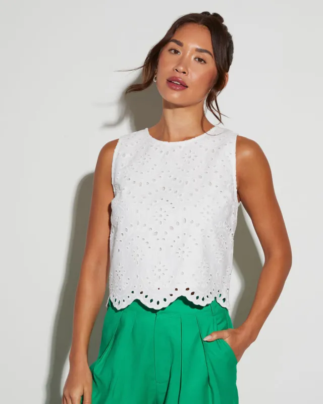 Martha Eyelet Sleeveless Top sold by Vici