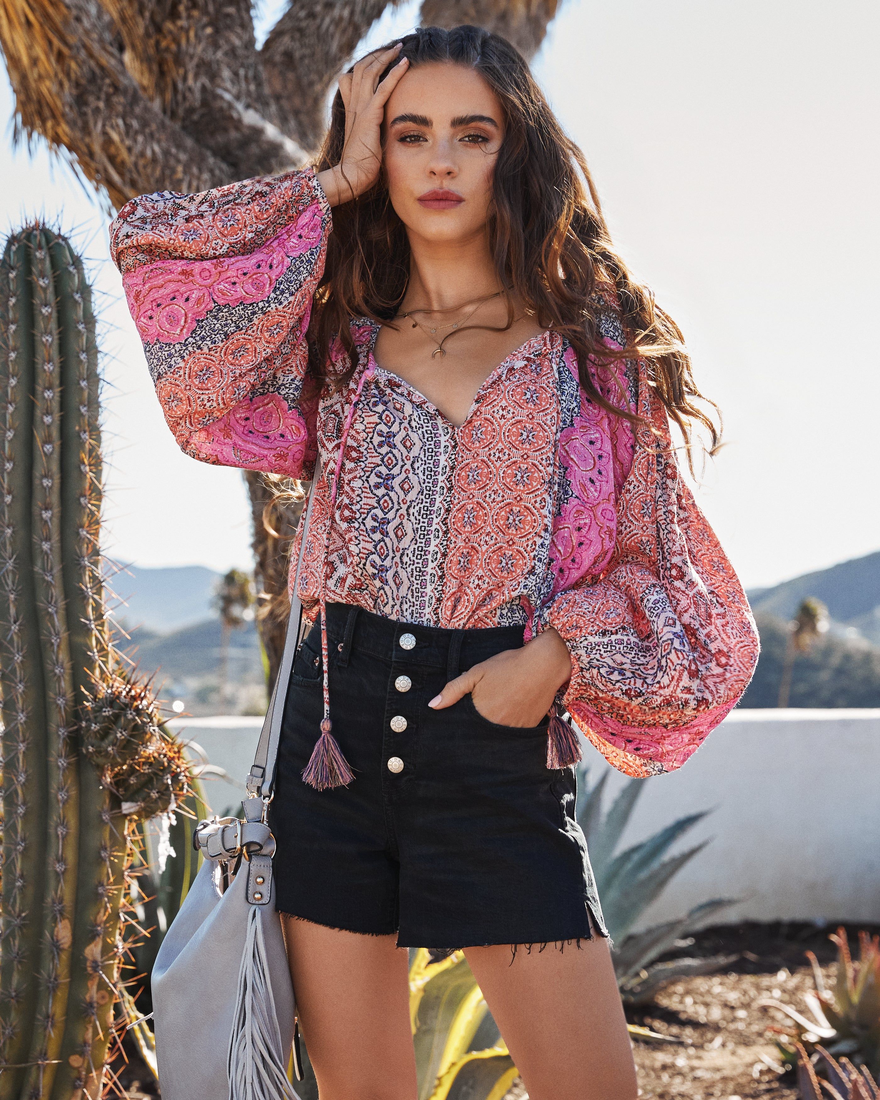 Simply Thriving Printed Shimmer Blouse - Coral Multi - FINAL SALE sold by Vici product image thumbnail 5