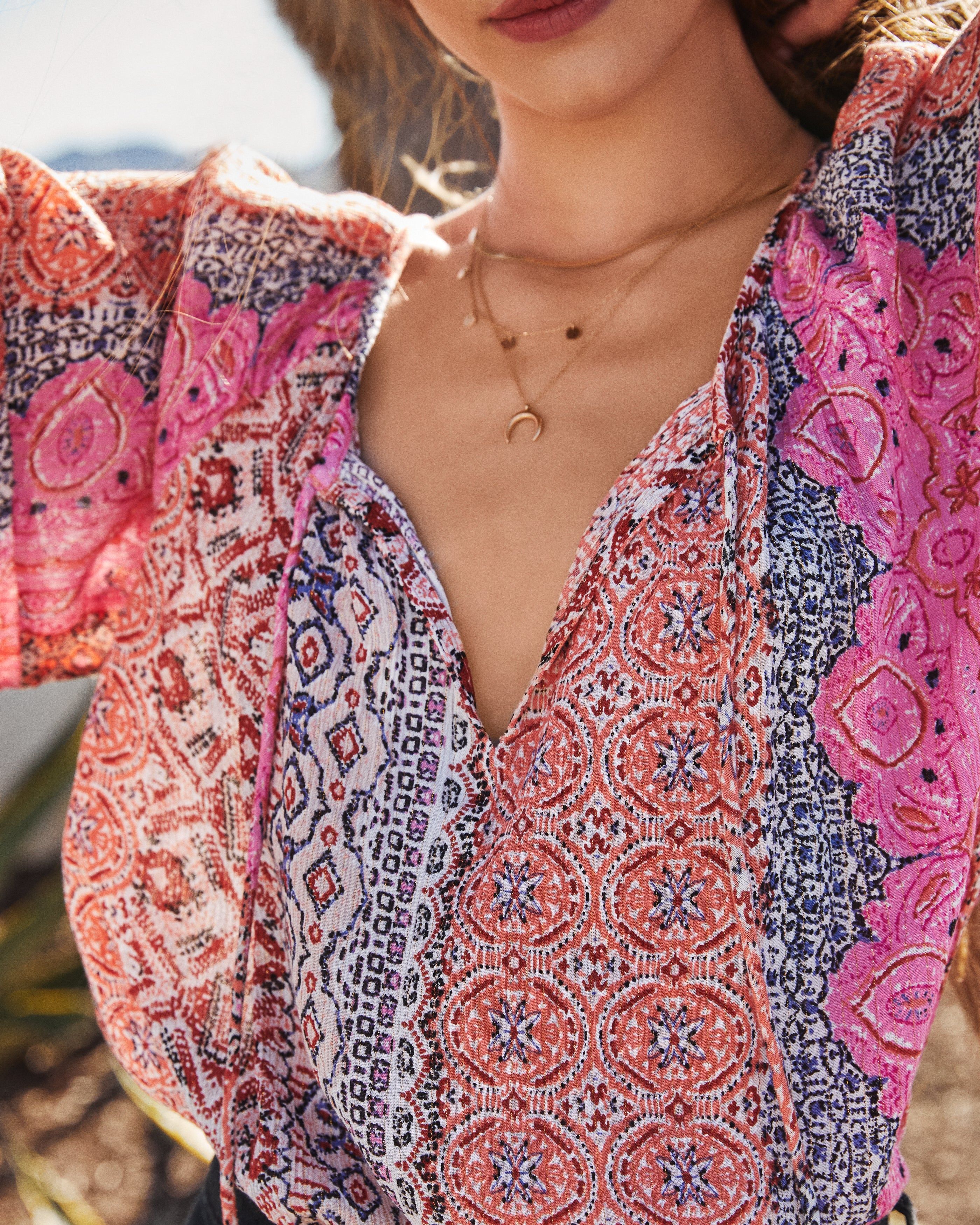 Simply Thriving Printed Shimmer Blouse - Coral Multi - FINAL SALE sold by Vici product image thumbnail 4