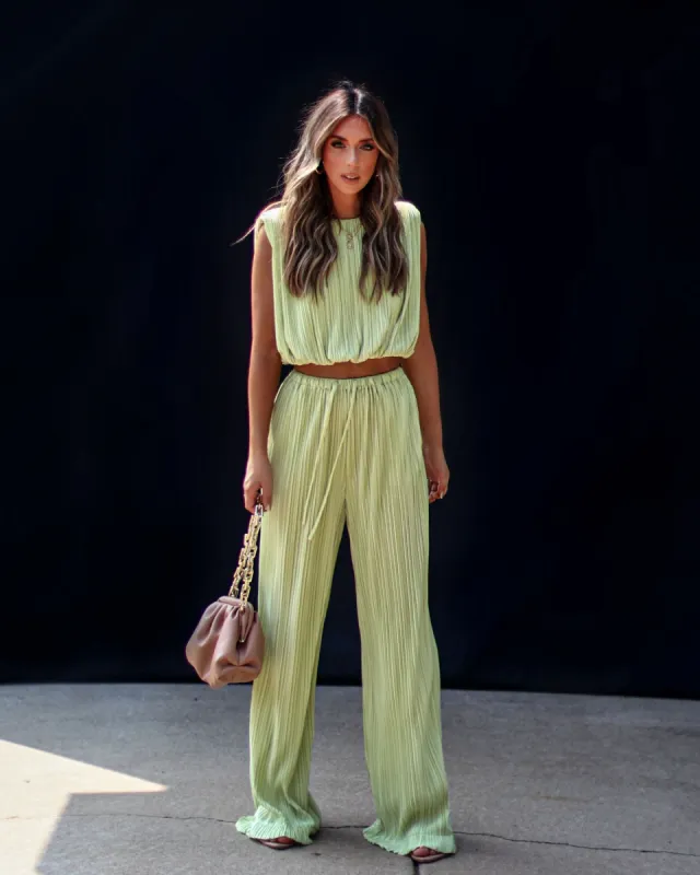 Resort Stay Plisse Wide Leg Pants - Lime sold by Vici
