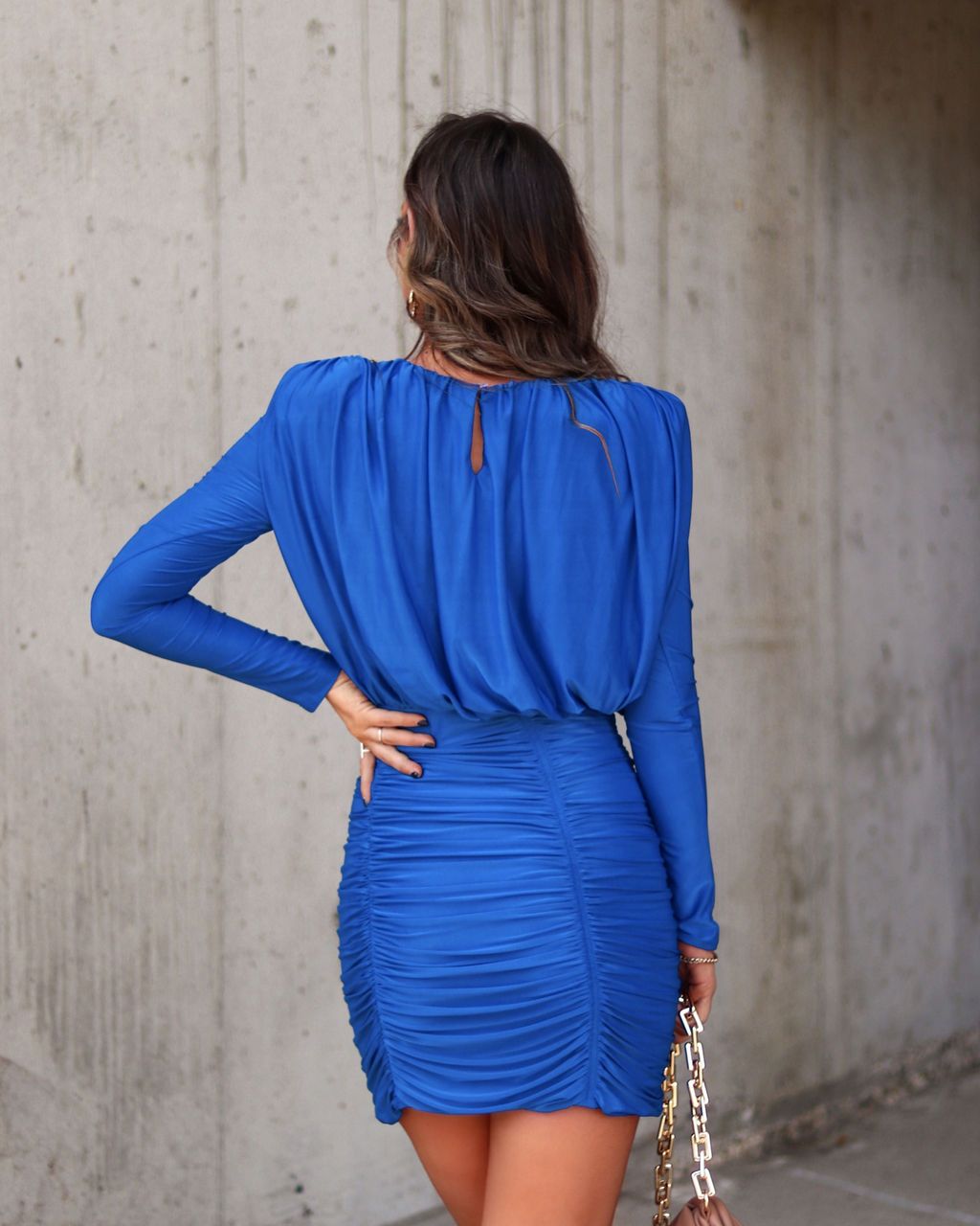 Chance To Dance Padded Shoulder Ruched Mini Dress - Blue sold by Vici product image thumbnail 2