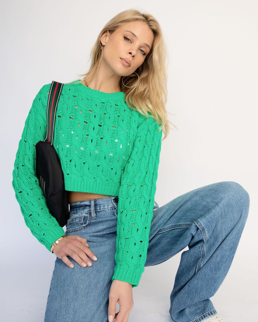 Helsa Cropped Knit Sweater - Green - FINAL SALE sold by Vici product image thumbnail 6