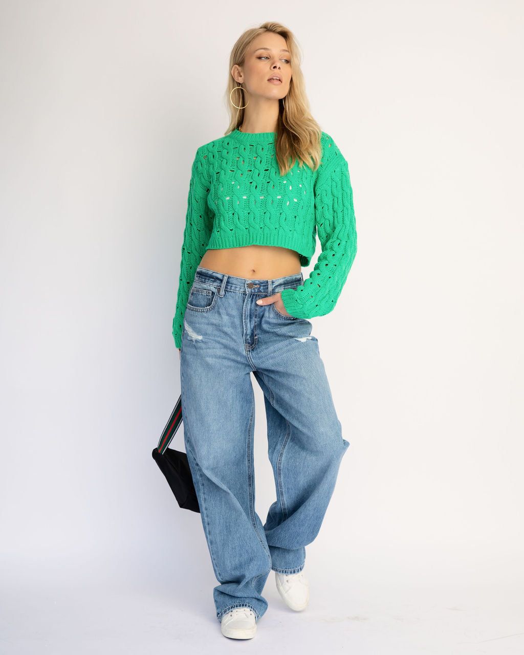 Helsa Cropped Knit Sweater - Green - FINAL SALE sold by Vici product image thumbnail 3