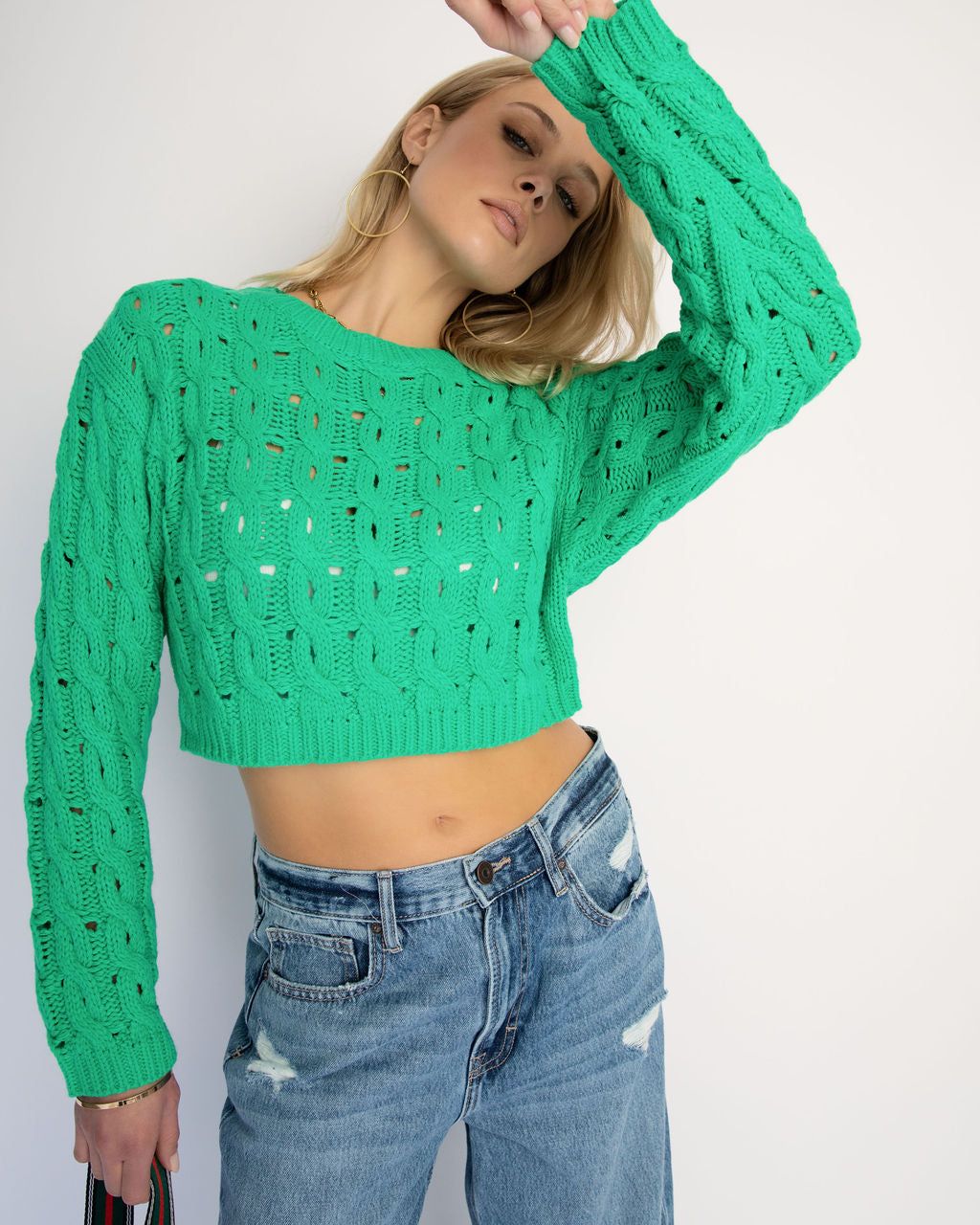 Helsa Cropped Knit Sweater - Green - FINAL SALE sold by Vici product image thumbnail 7