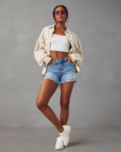 Dolly Cotton Frayed Denim Shacket - Cream - SALE sold by Vici
