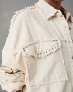 Dolly Cotton Frayed Denim Shacket - Cream - SALE sold by Vici
