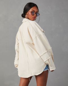 Dolly Cotton Frayed Denim Shacket - Cream - SALE sold by Vici