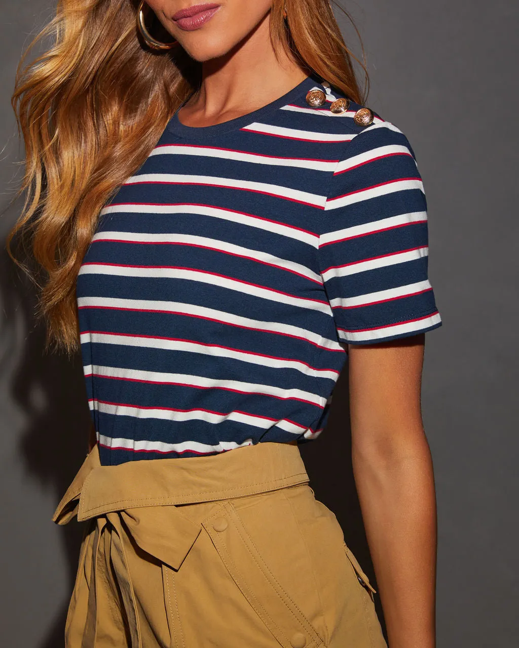 All American Button Shoulder Striped Jersey Tee sold by Vici product image thumbnail 2