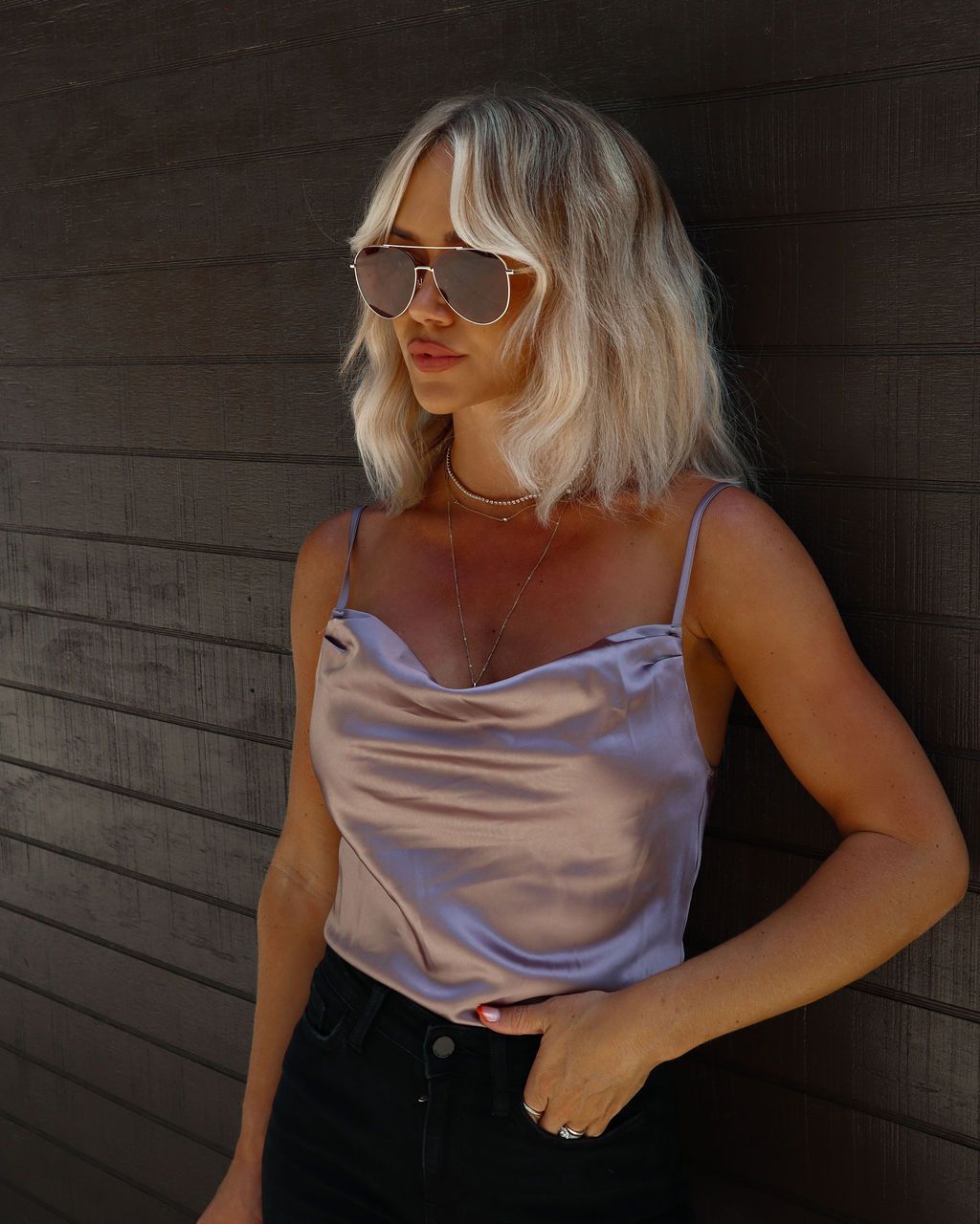 Halliwell Satin Cowl Neck Bodysuit - Mauve - SALE sold by Vici