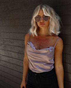 Halliwell Satin Cowl Neck Bodysuit - Mauve - SALE sold by Vici