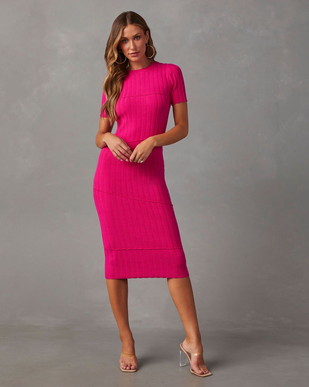 Kalena Ribbed Midi Dress - Hot Pink sold by Vici product image thumbnail 3
