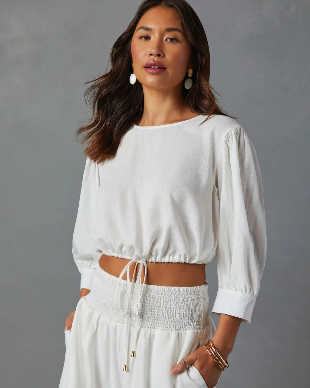 Joelle Linen Blend Front Tie Cropped Blouse sold by Vici product image thumbnail 4