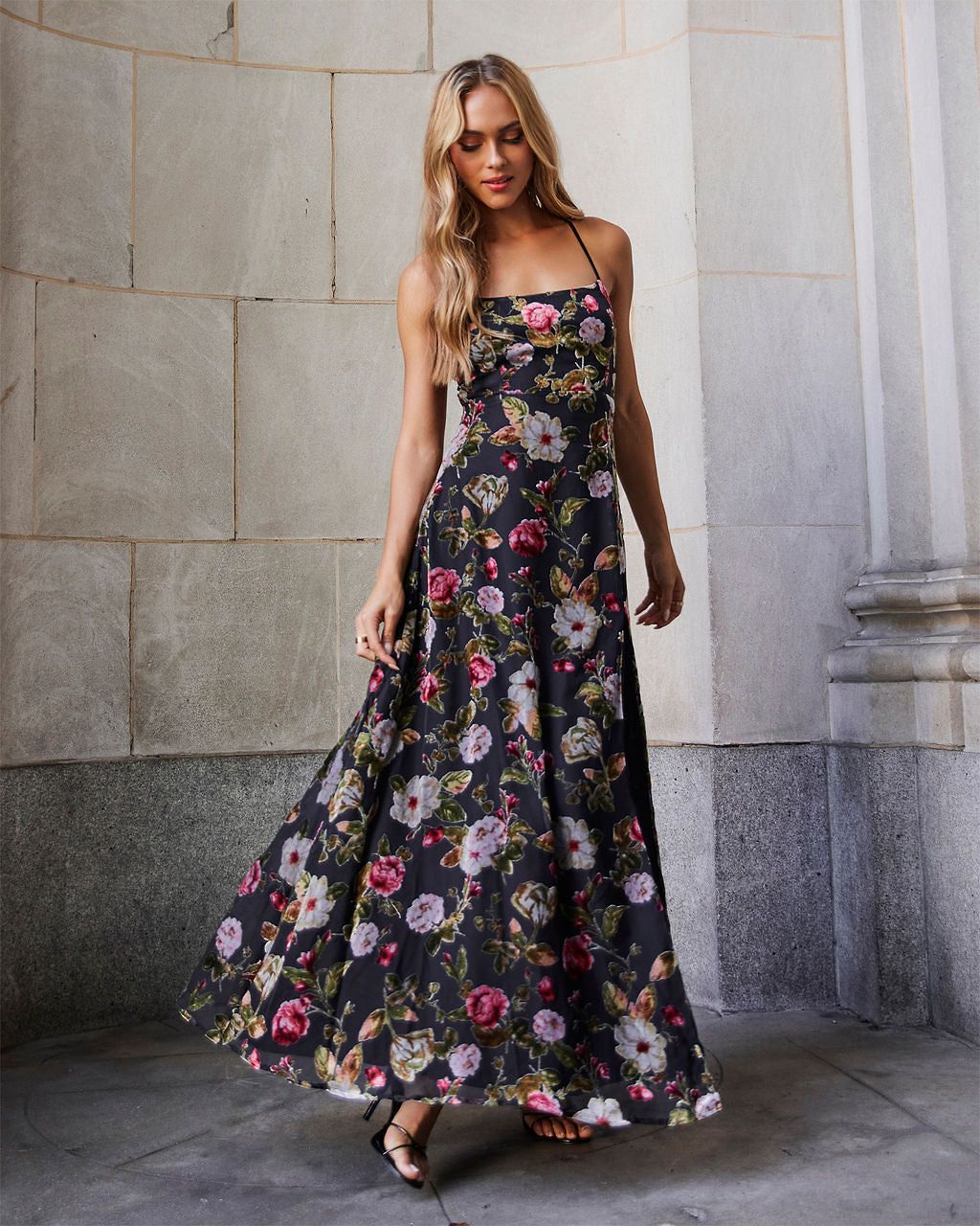 Jordie Floral Maxi Dress - Black sold by Vici