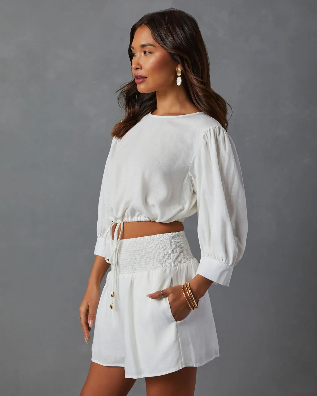 Joelle Linen Blend Front Tie Cropped Blouse sold by Vici product image thumbnail 3