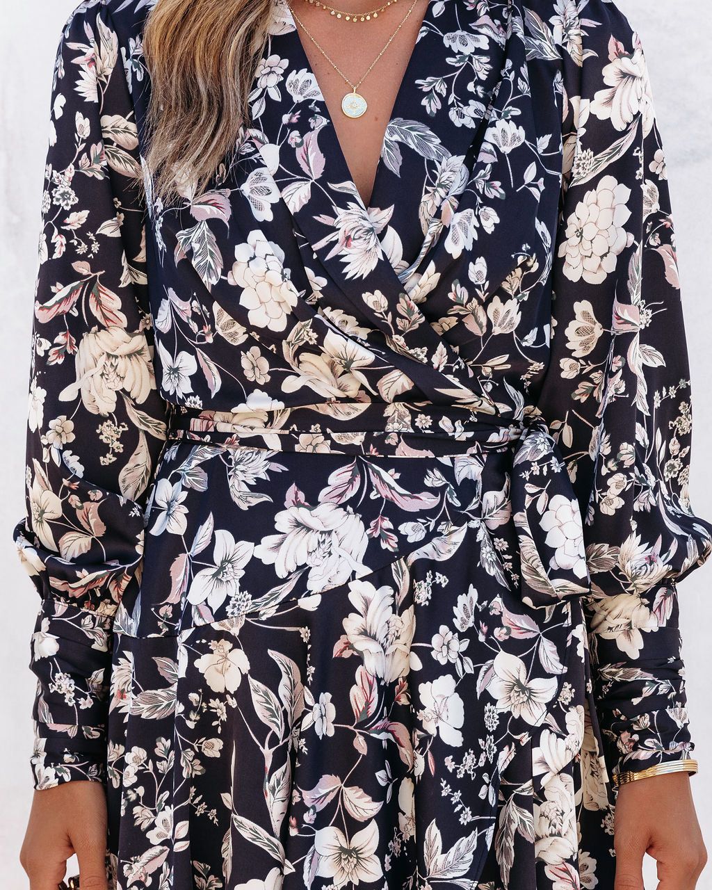 Let It Bloom Satin Floral Drape Mini Dress sold by Vici product image thumbnail 2