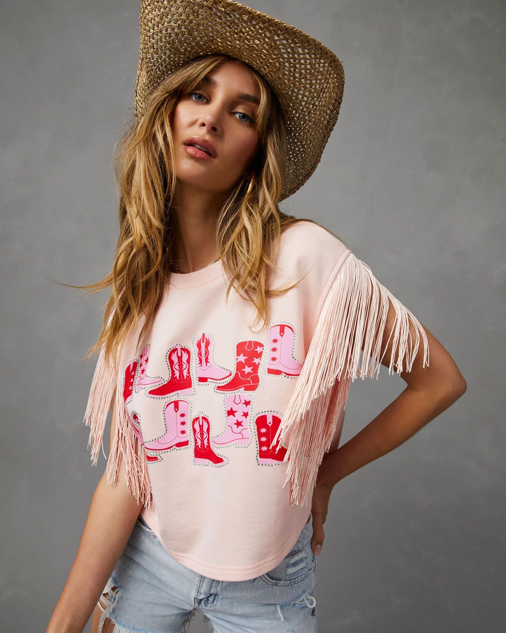 Rocking The Rodeo Fringe Sleeve Top sold by Vici