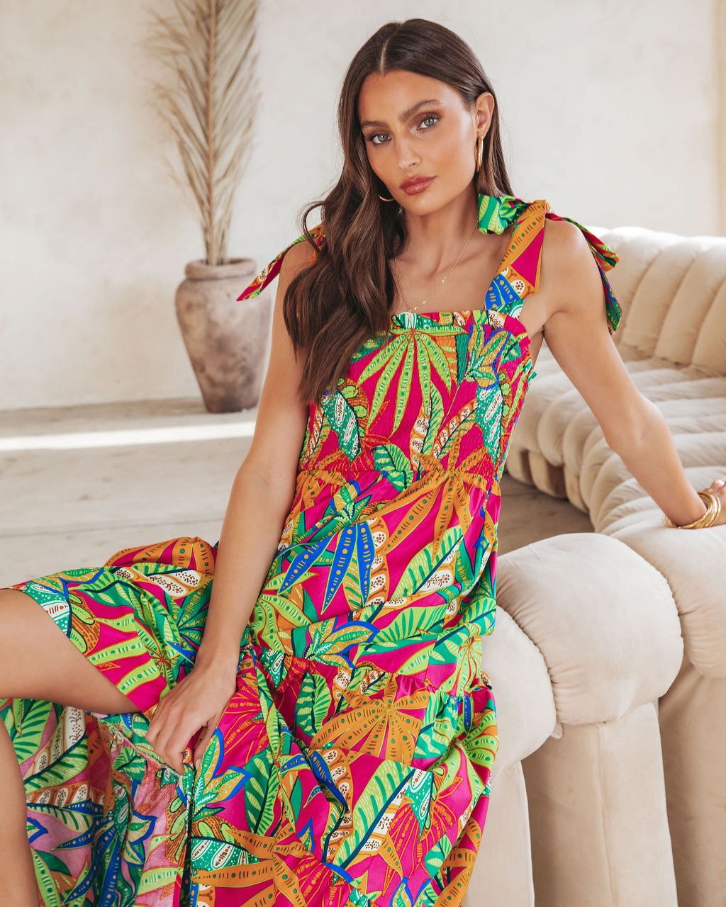 Off In Paradise Printed Smocked Cotton Maxi Dress - FINAL SALE sold by Vici product image thumbnail 6