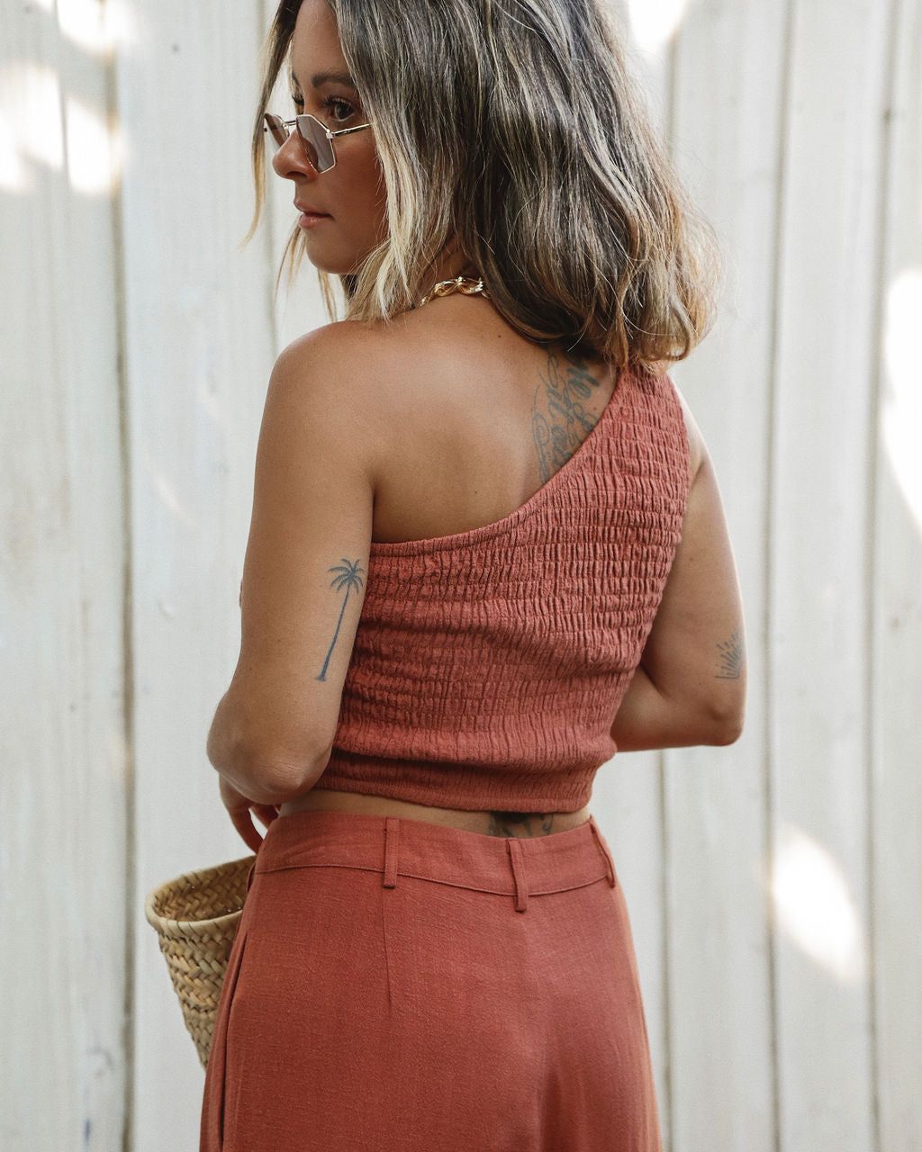 New Horizons Smocked One Shoulder Crop Top - FINAL SALE sold by Vici product image thumbnail 5