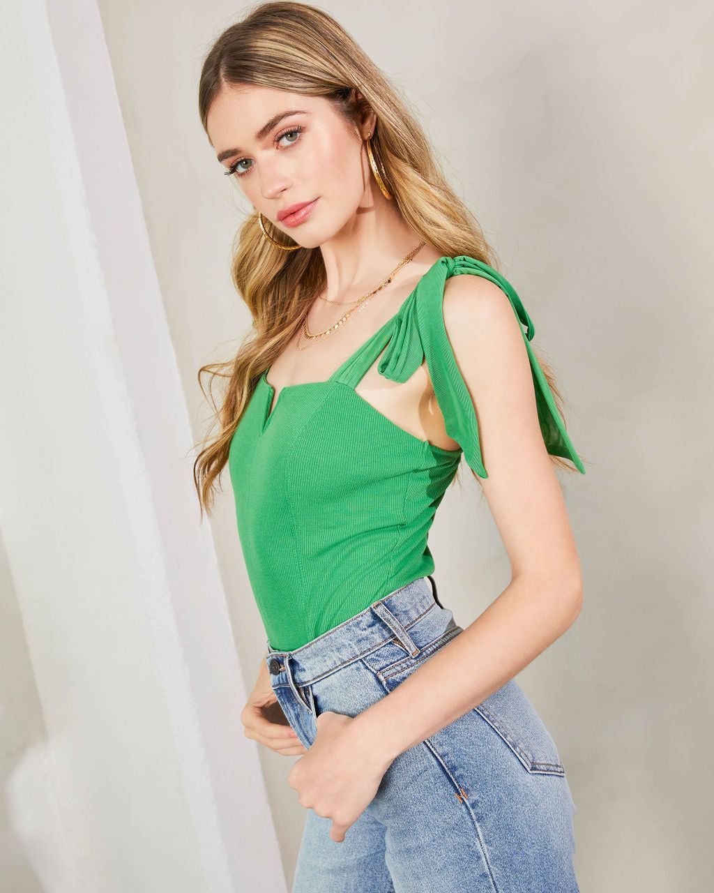 Roseau Shoulder Tie Bodysuit - Green - FINAL SALE sold by Vici product image thumbnail 4