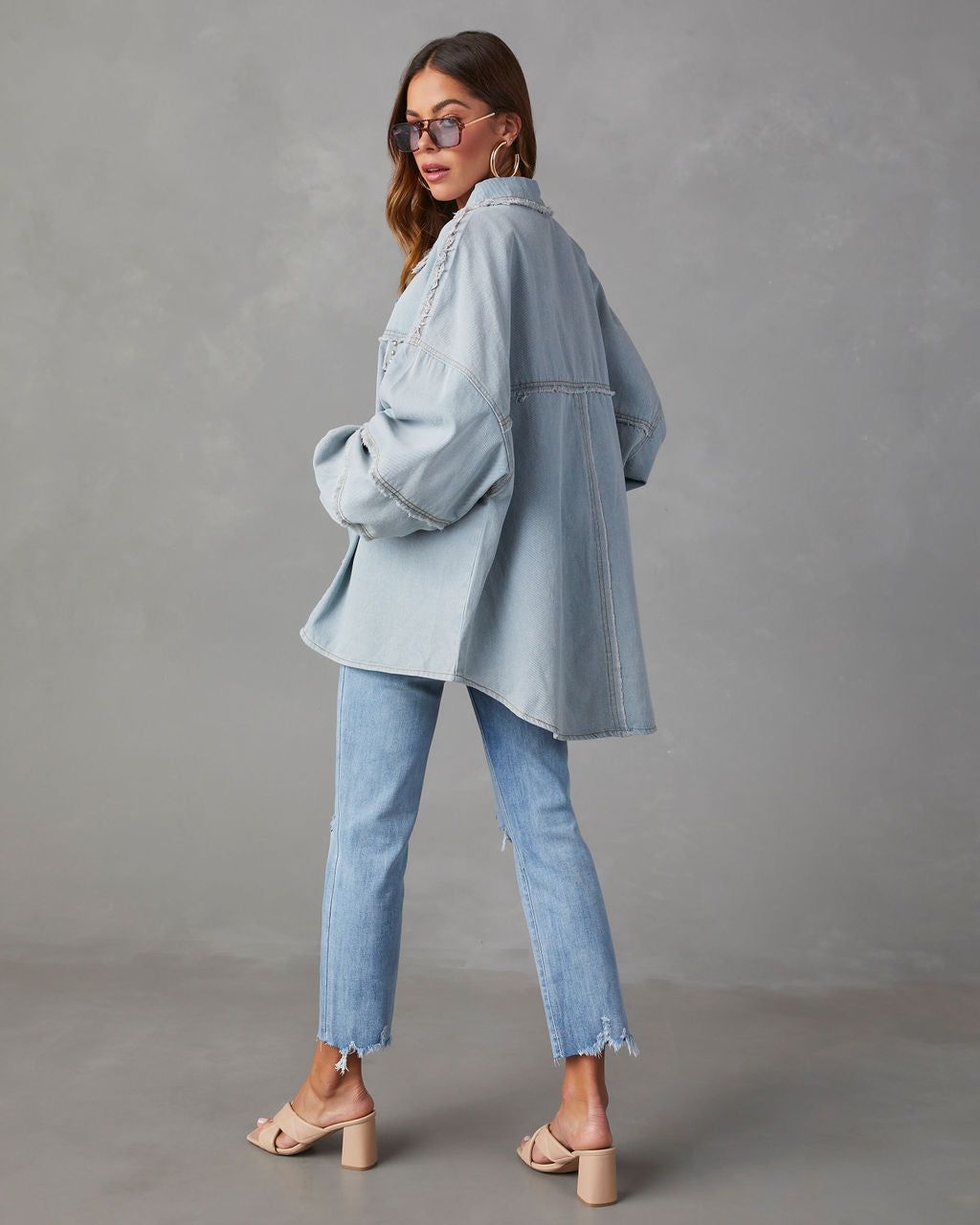 Dolly Cotton Frayed Denim Shacket sold by Vici product image thumbnail 5