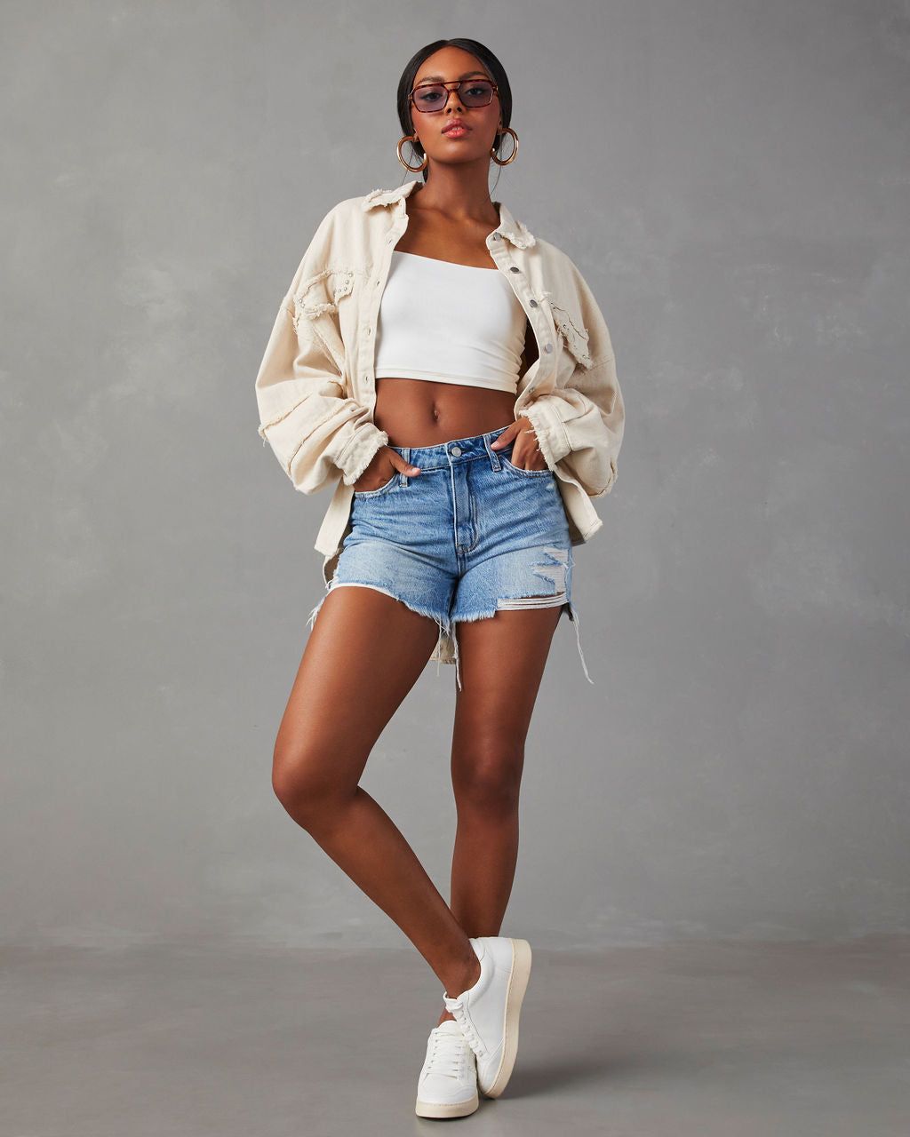 Dolly Cotton Frayed Denim Shacket sold by Vici product image thumbnail 3