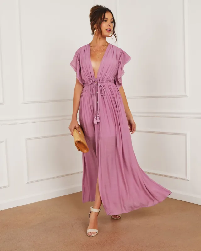Zora Button Front Cinched Waist Maxi Dress sold by Vici
