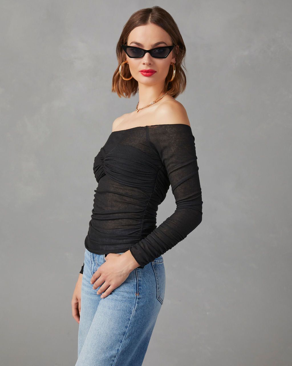 Vietta Long Sleeve Off The Shoulder Top - Black - FINAL SALE sold by Vici product image thumbnail 5