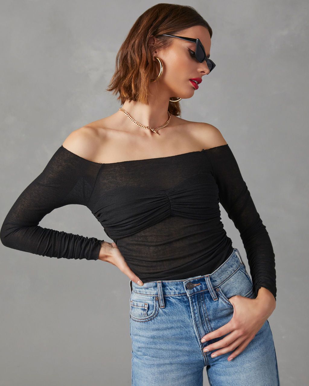 Vietta Long Sleeve Off The Shoulder Top - Black - FINAL SALE sold by Vici product image thumbnail 4