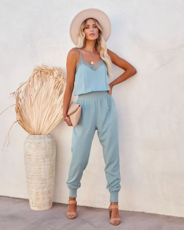 Kaylie Tencel Pocketed Lace Cami Jumpsuit sold by Vici