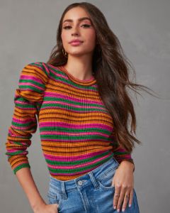 Tamara Puff Sleeve Striped Sweater sold by Vici
