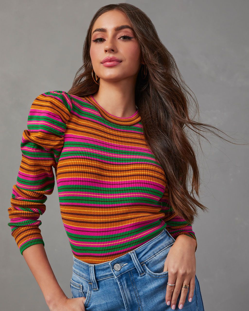 Tamara Puff Sleeve Striped Sweater sold by Vici