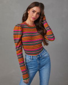 Tamara Puff Sleeve Striped Sweater sold by Vici