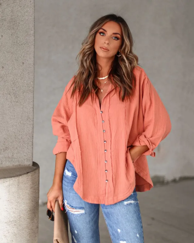 Clarita Cotton Button Down Top - Clay - FINAL SALE sold by Vici