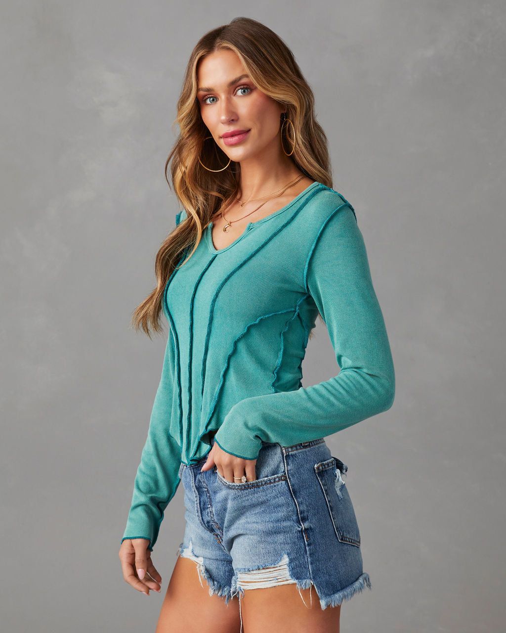 Mestara Ribbed Knit Long Sleeve Top - Teal - SALE sold by Vici product image thumbnail 4