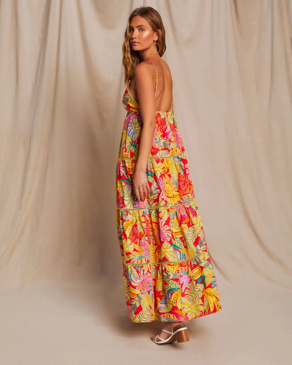 Fiji Tropical Tiered Lattice Trim Maxi Dress sold by Vici product image thumbnail 5