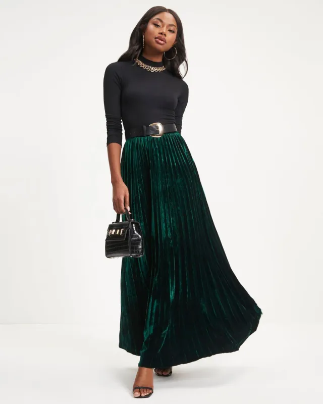 Claire Velvet Pleated Maxi Skirt sold by Vici