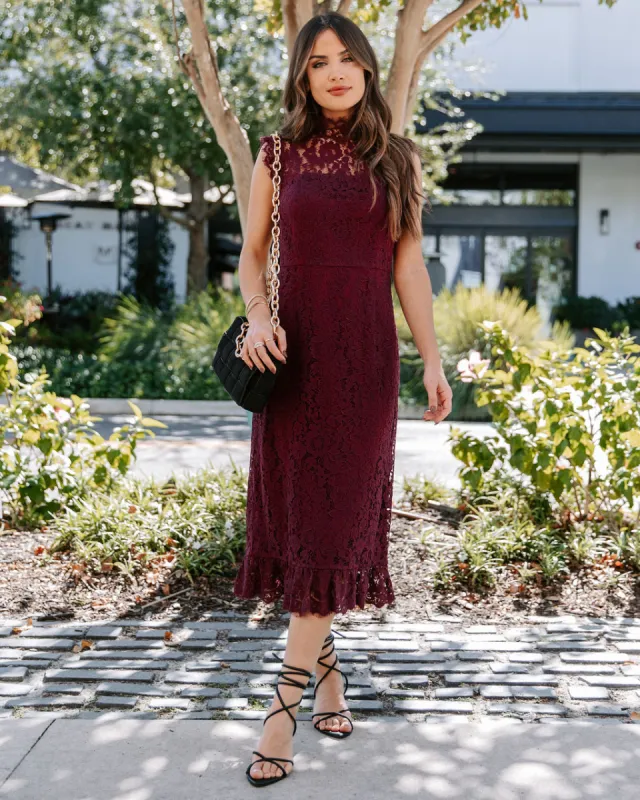 Frances Lace Ruffle Midi Dress sold by Vici