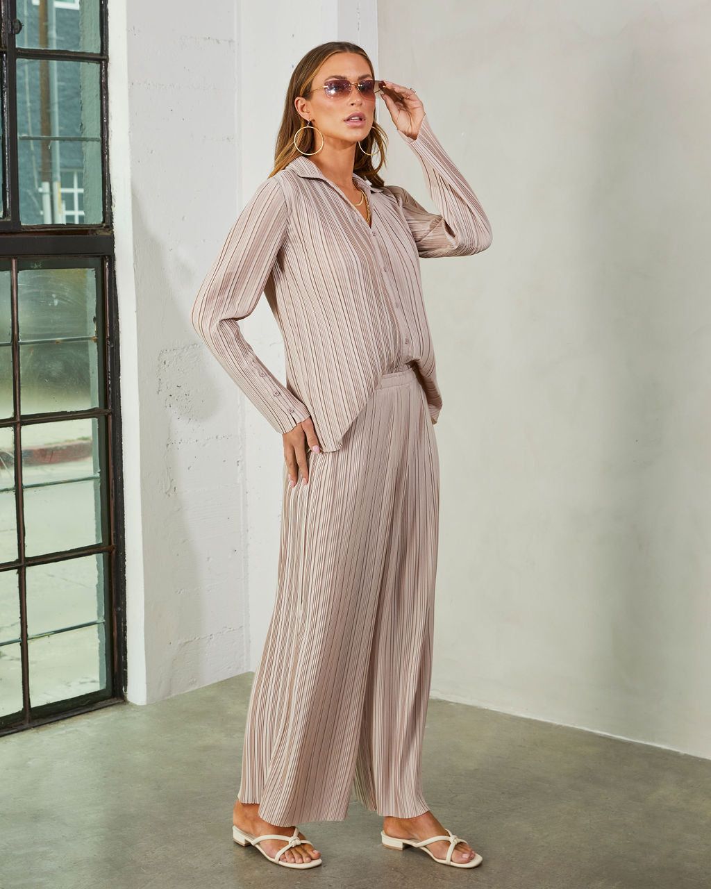 Hammond Plisse Button Down Top - Taupe - FINAL SALE sold by Vici product image thumbnail 4