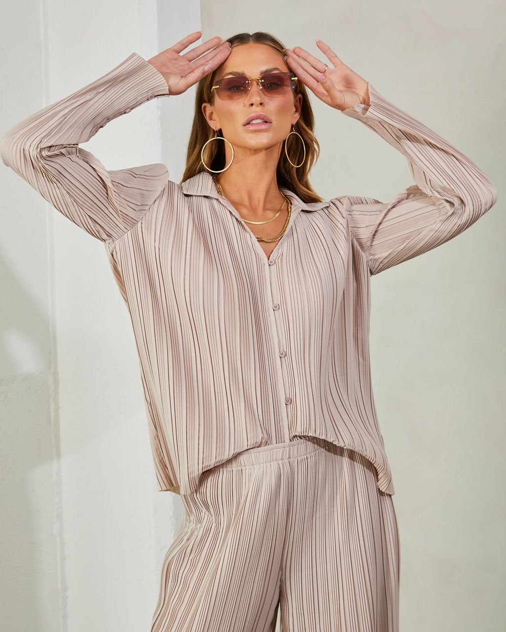 Hammond Plisse Button Down Top - Taupe - FINAL SALE sold by Vici product image thumbnail 7